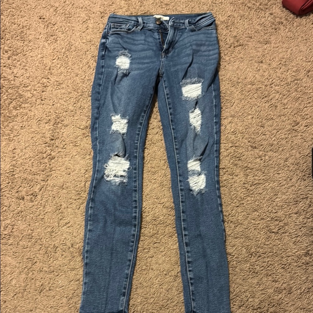 American Eagle Outfitters Blue Skinny Jeans with Distressed Details